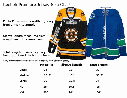 Reebok Premier NHL Jerseys Size Chart 