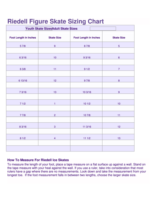 Riedell Figure Skate Sizing Chart Printable Pdf Download