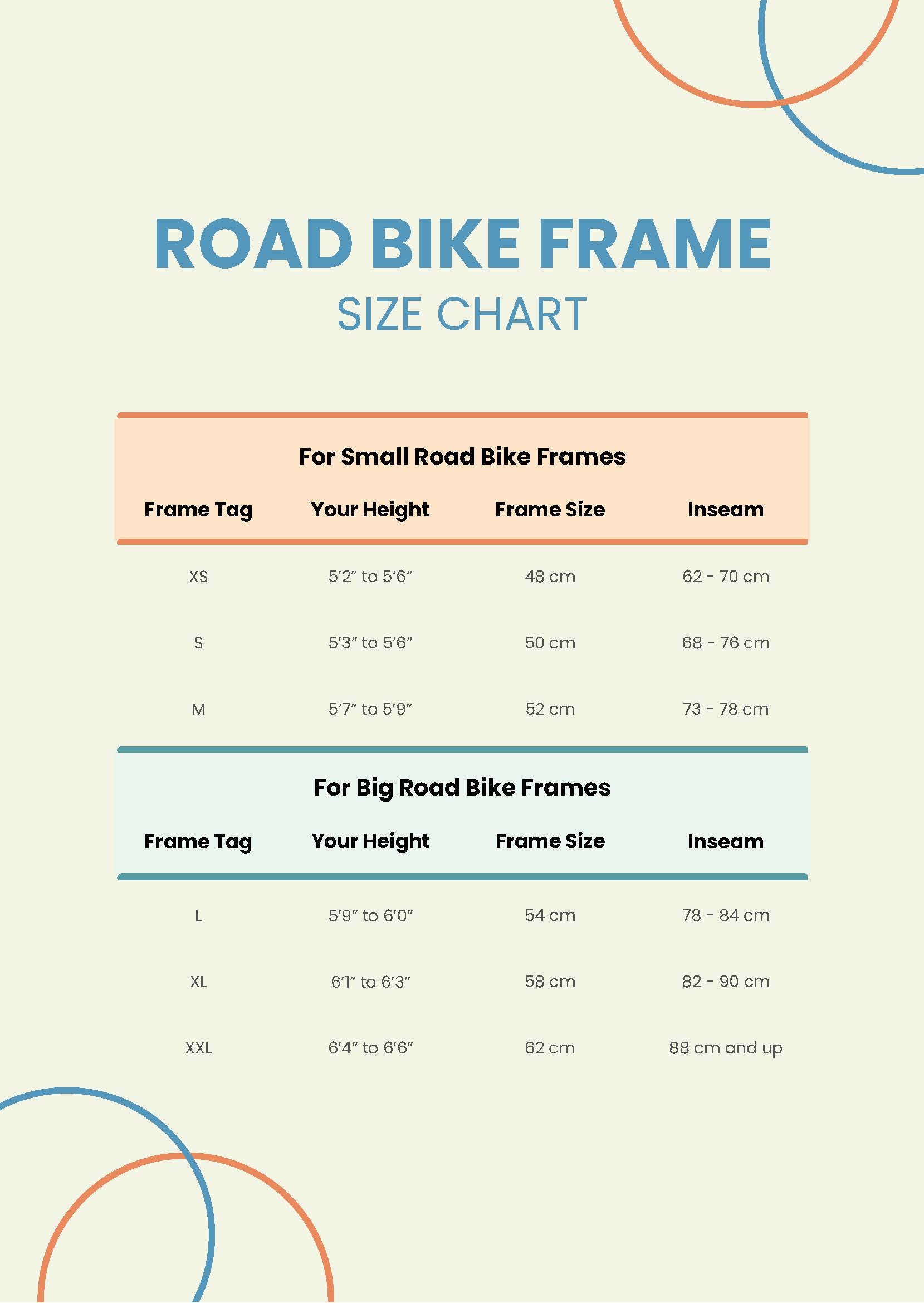 Road Bike Frame Size Chart Men S Infoupdate