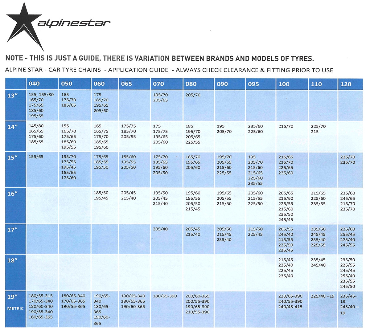 Scc Snow Chains Size Chart At Brian Phelps Blog