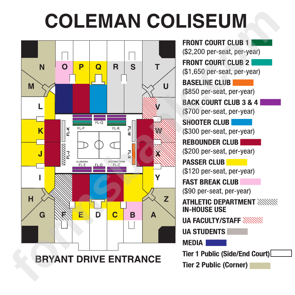 Seating Chart Coleman Coliseum Printable Pdf Download
