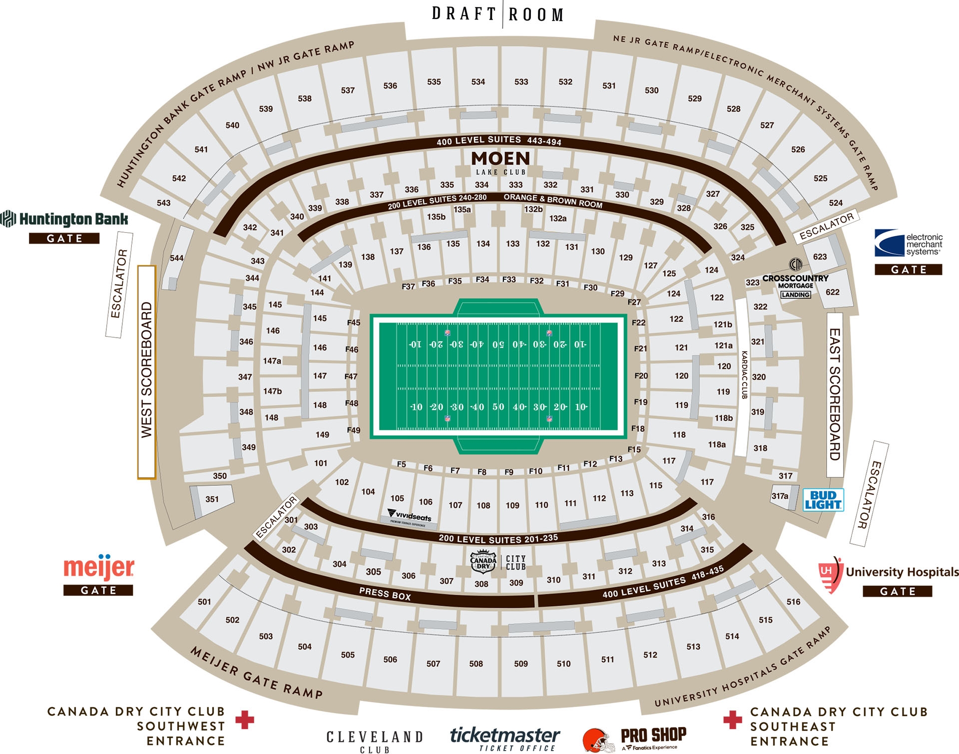 Seating Map Huntington Bank Field