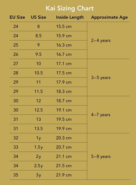 See Kai Run Size Chart See Kai Run Size Chart