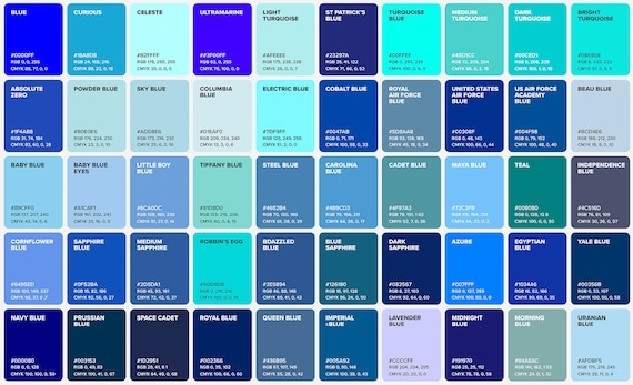 Shades Of Blue Color Chart With Names