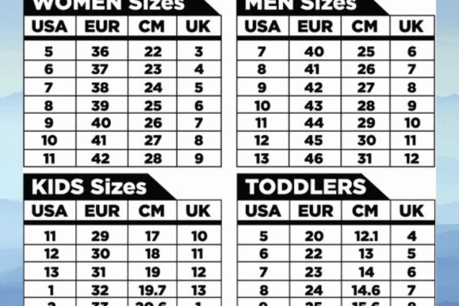 Shoe Size Chart