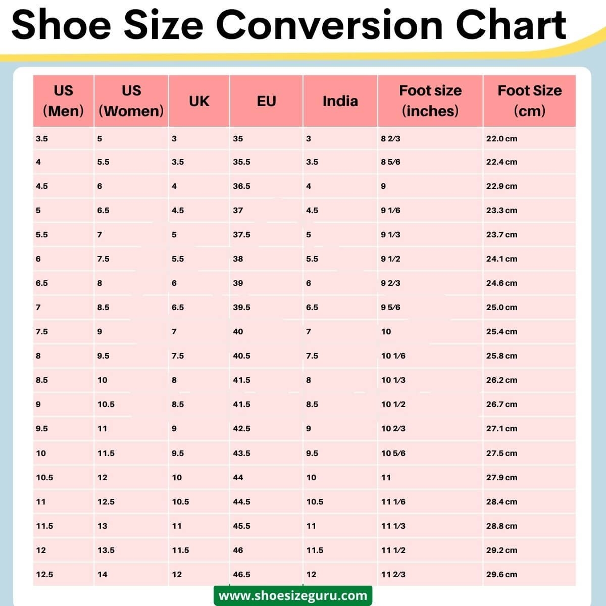 Shoe Size Conversion Chart Kids
