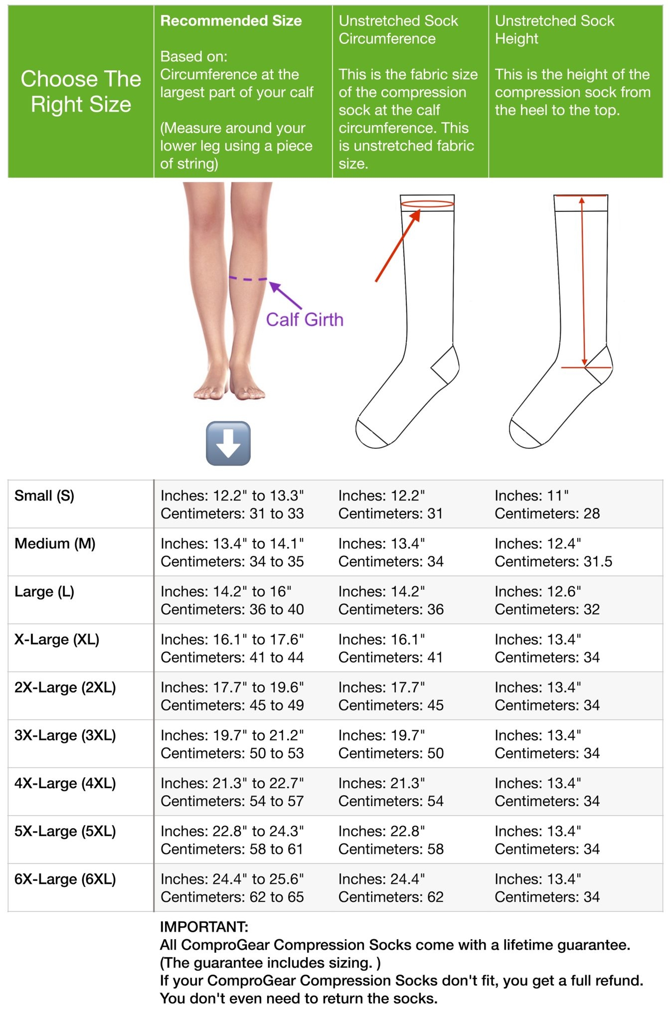Size Chart For Compression Socks Compression Truform Socks T