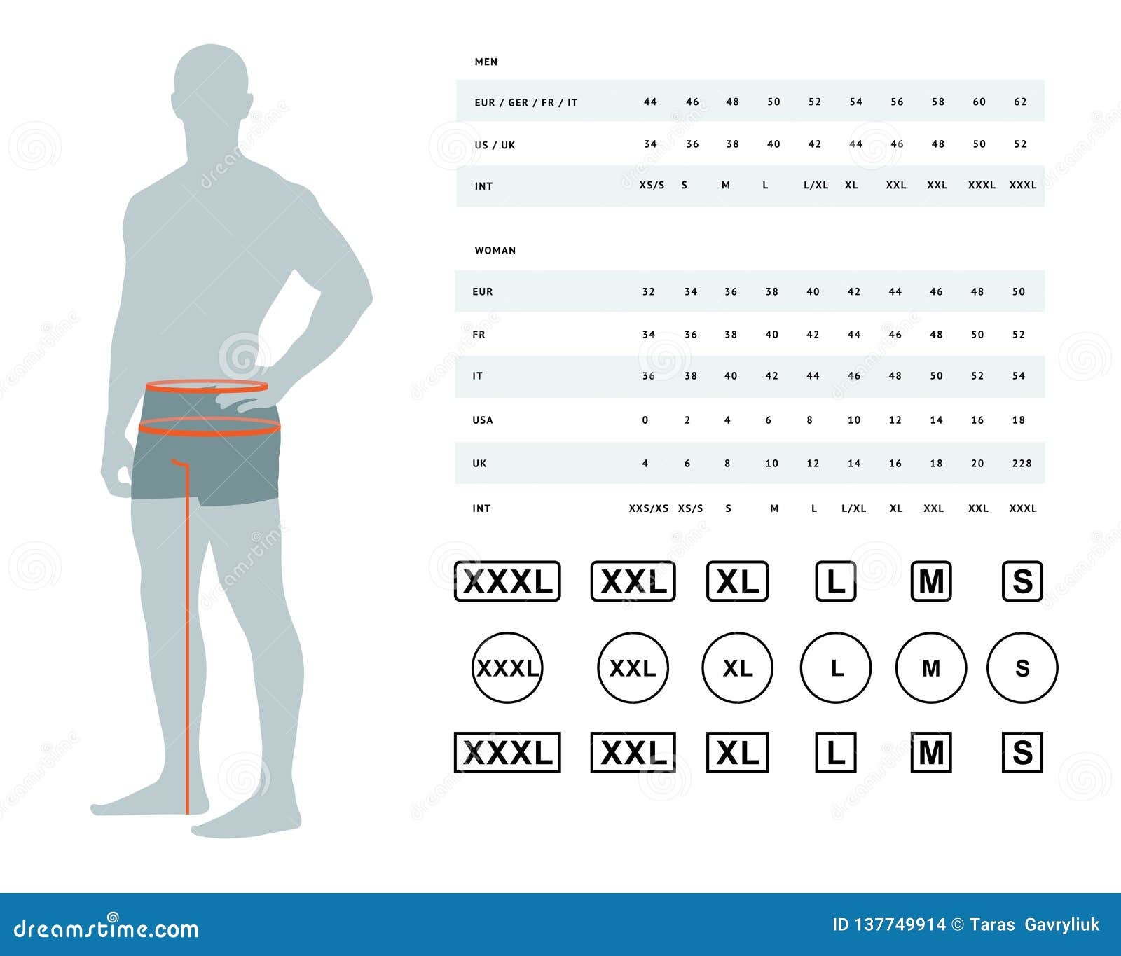 Size Chart For Men Stock Vector Illustration Of Descriptive 137749914