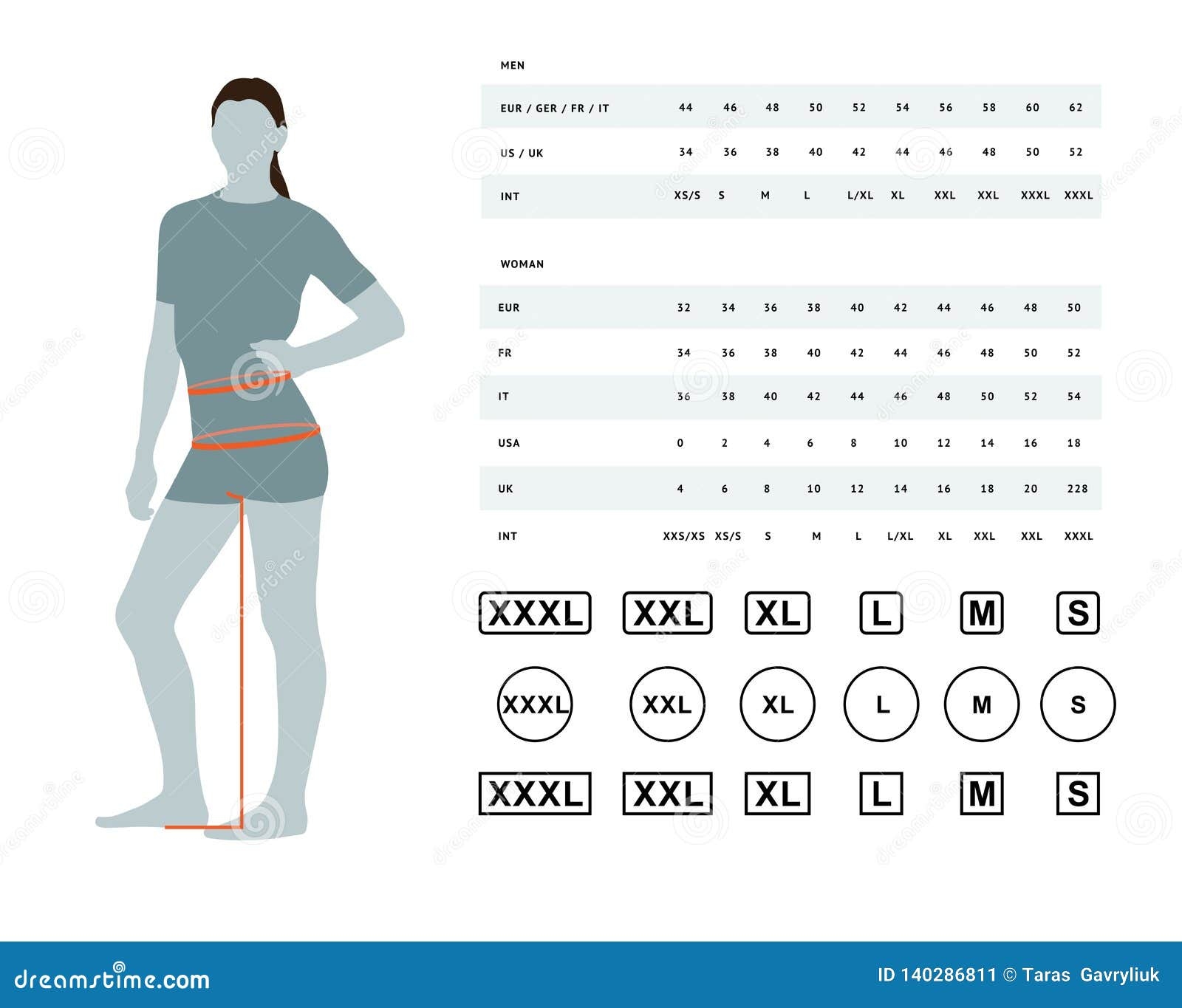 Size Chart For Women Stock Vector Illustration Of Proportion 140286811
