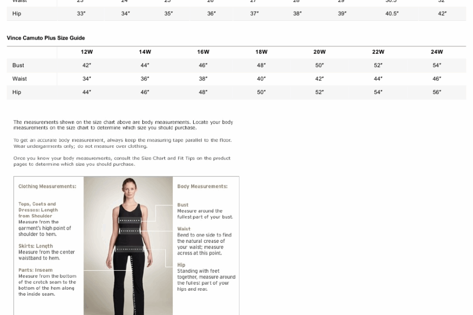 Size Chart Vince Camuto Download Printable PDF Templateroller