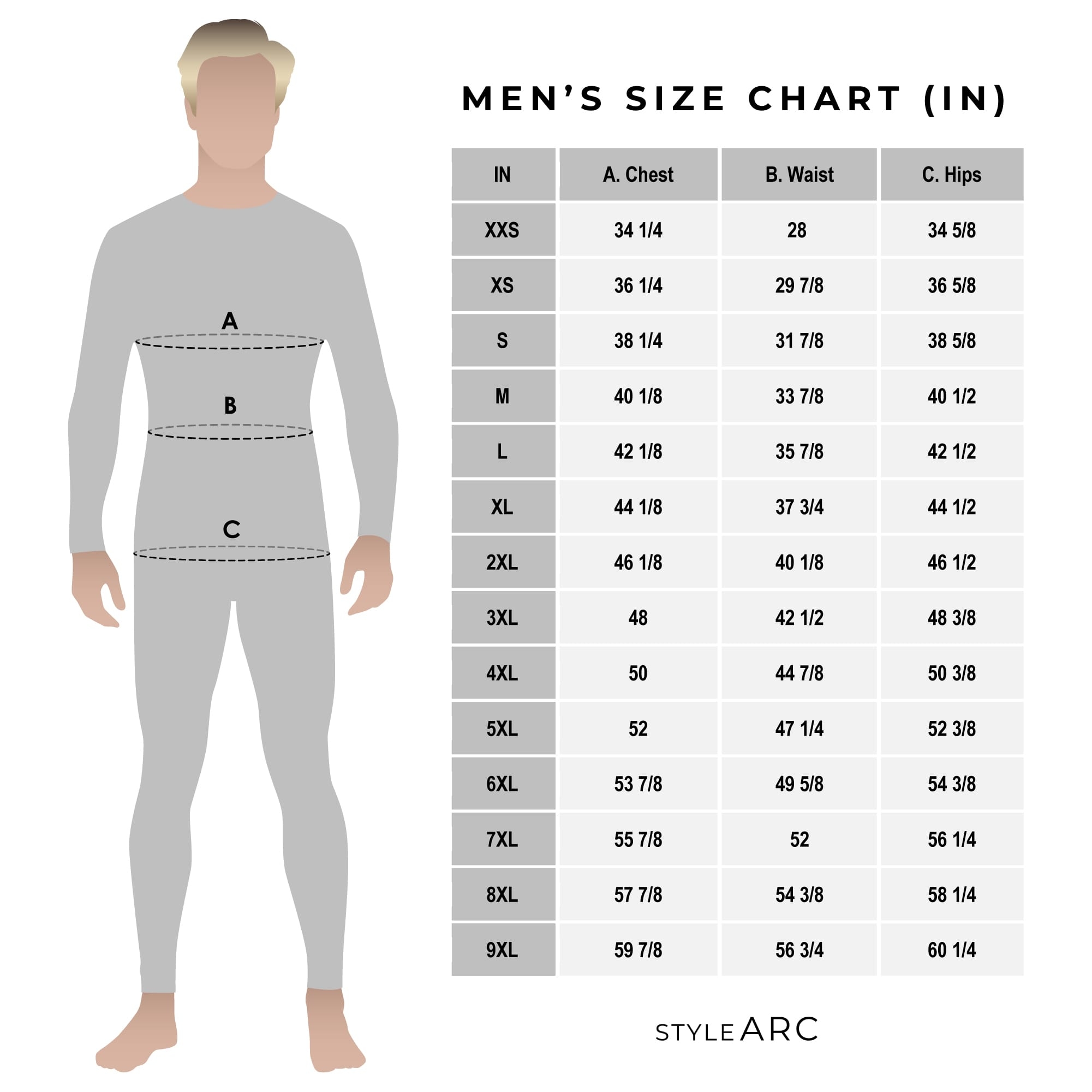 Size Charts Style Arc Size Charts Style Arc