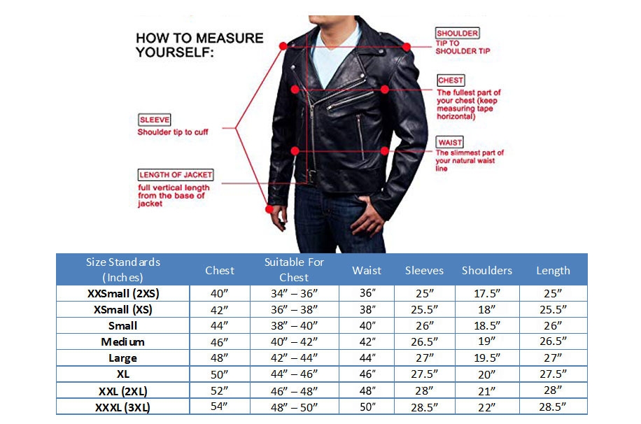 Size Measurement Chart For Jackets