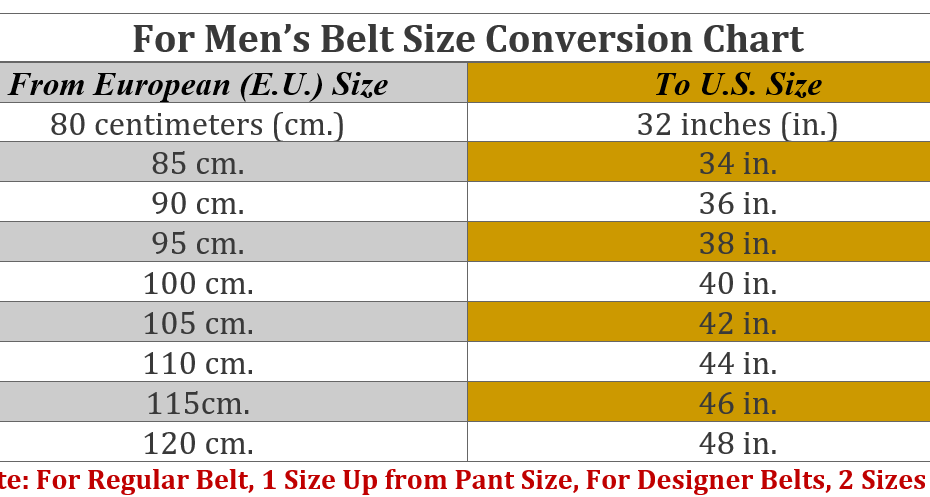 Sizing Chart For Men 39 s Belts Exmark Belt Size Chart