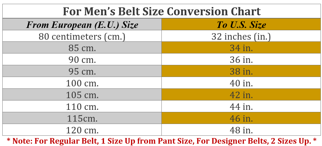 Sizing Chart For Men 39 s Belts Exmark Belt Size Chart