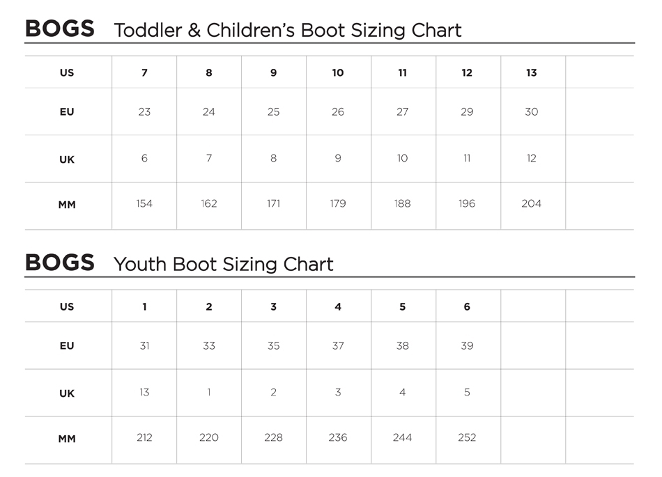 bogs size chart bogs size chart