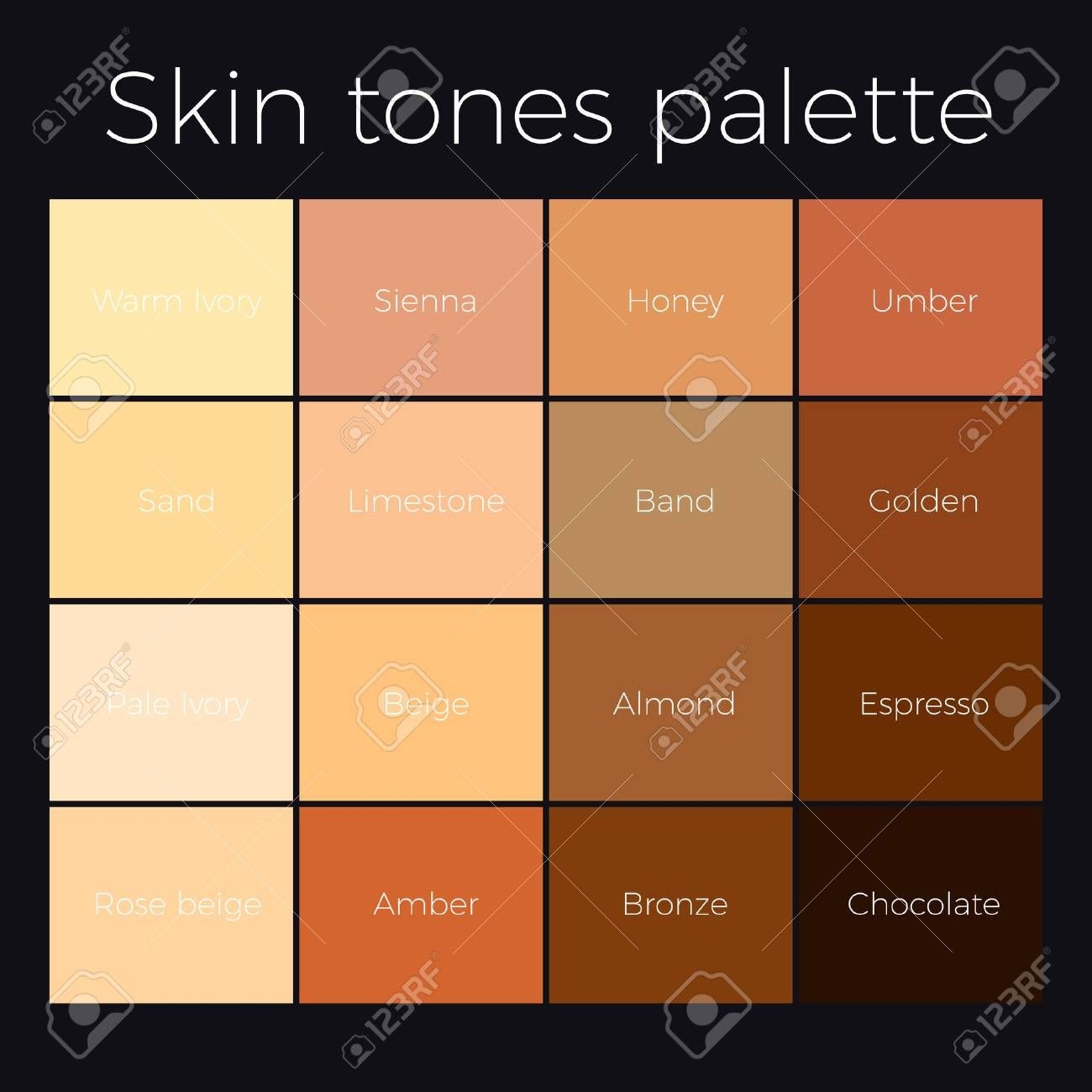 Skin Tones Palette Vector Skin Color Chart Stock Vector 87972490 