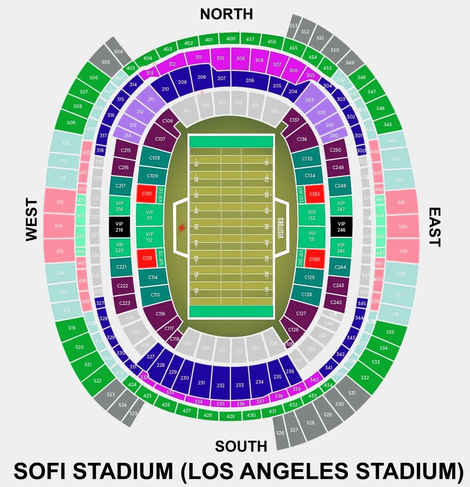 SoFi Stadium Seating Chart With Seat Numbers And Rows