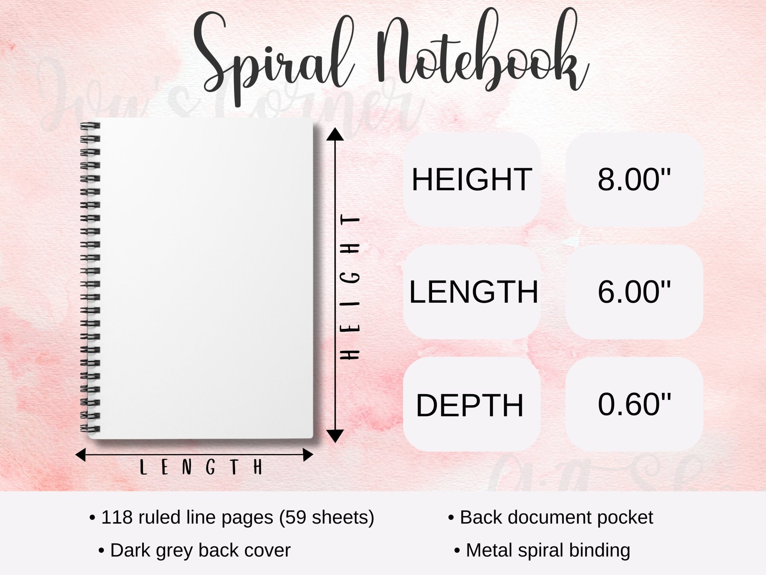 Spiral Notebook Size Chart Size Chart Template For POD Product SPOKE 