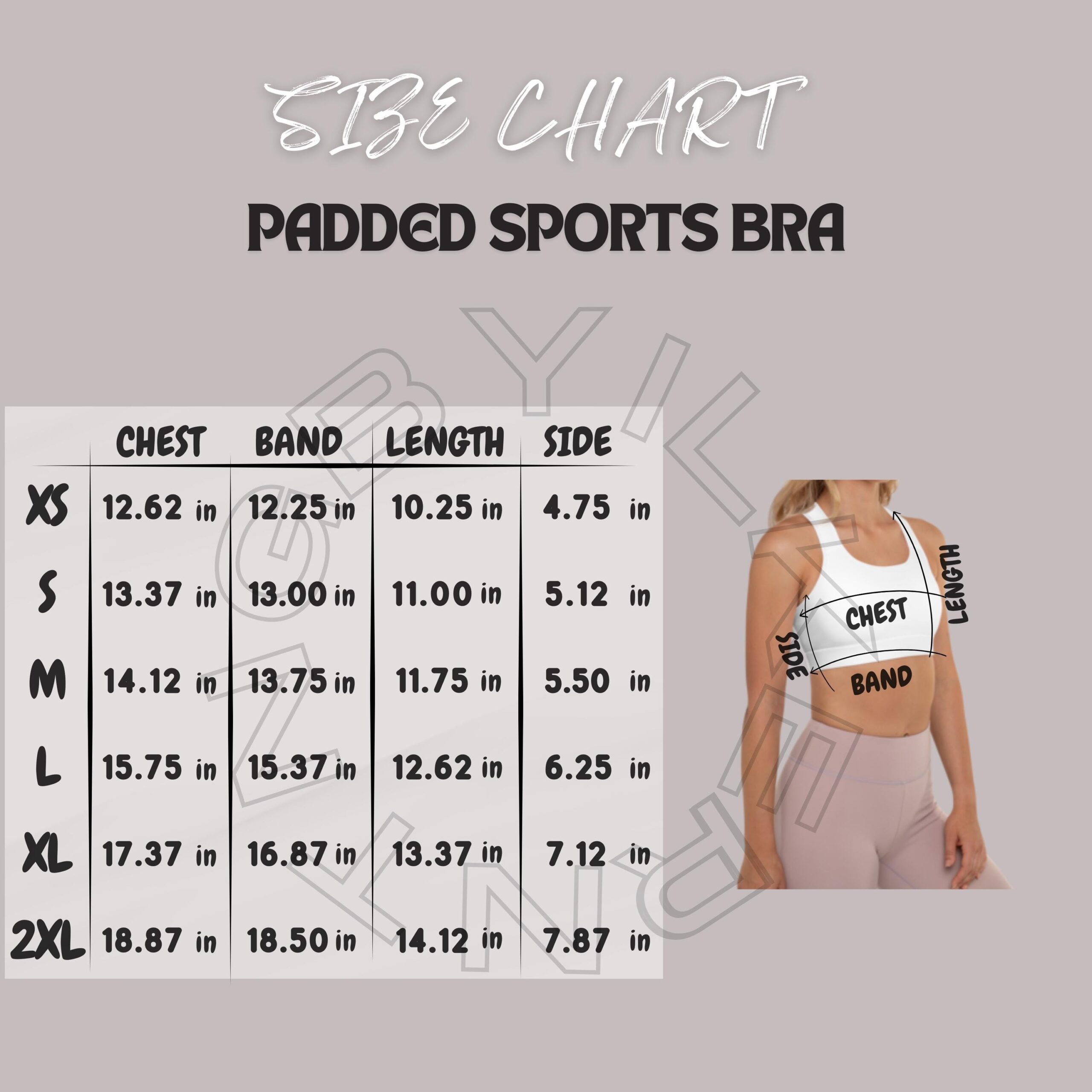 Sports Bra Size Chart I All over Print Padded Sports Bra Mockup And 