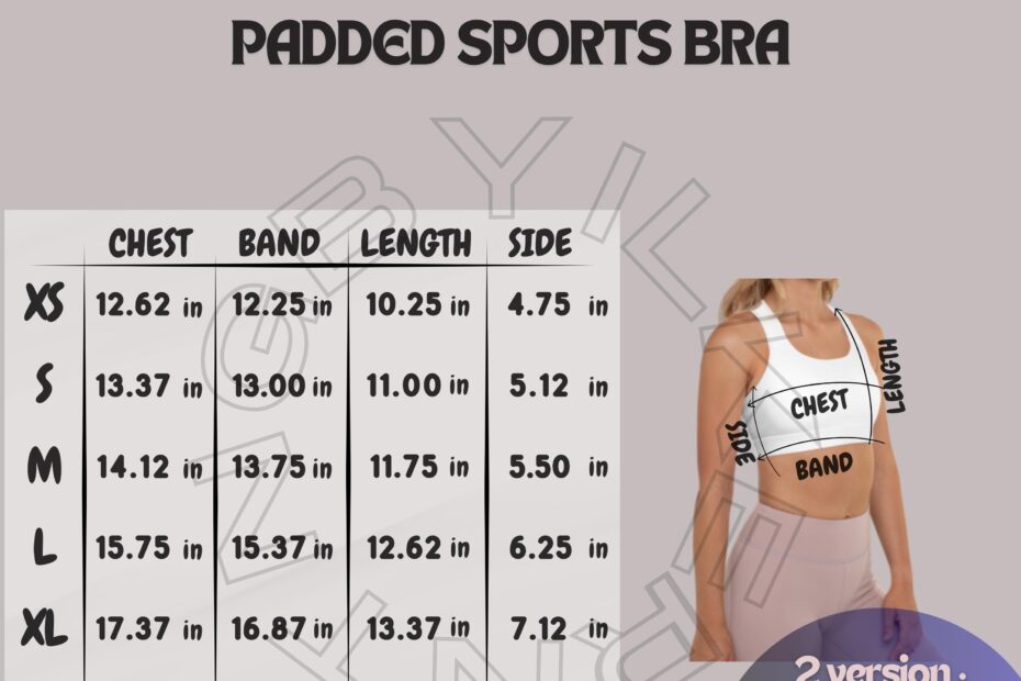 Sports Bra Size Chart I All over Print Padded Sports Bra Mockup And