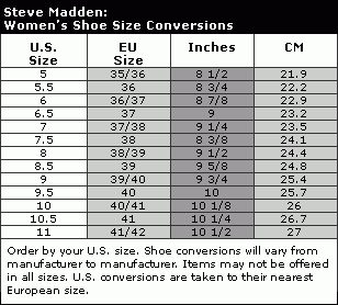 steve madden shoe size chart steve madden shoe size chart