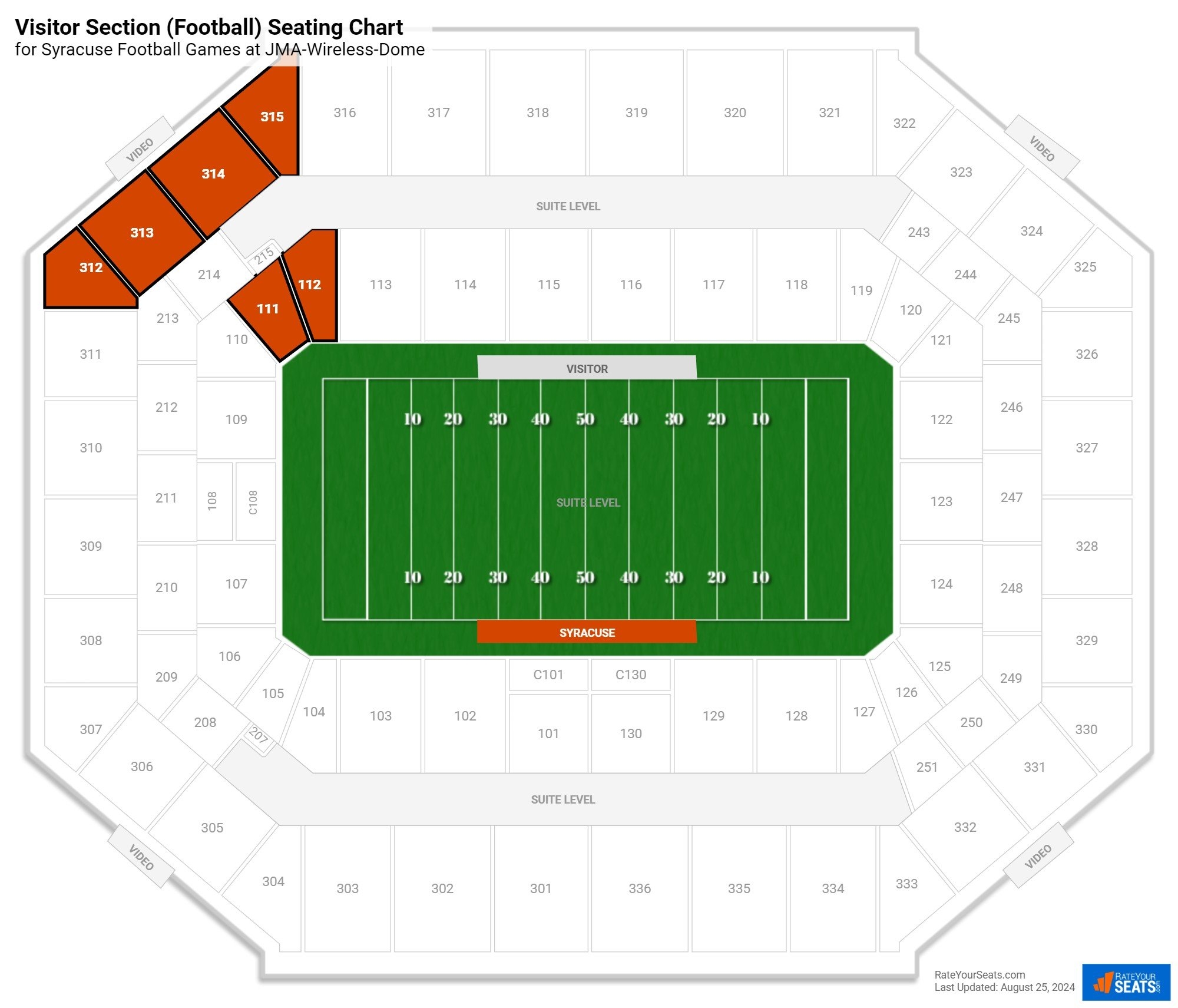Syracuse Carrier Dome Seating Chart Detailed Map With Seat Numbers 
