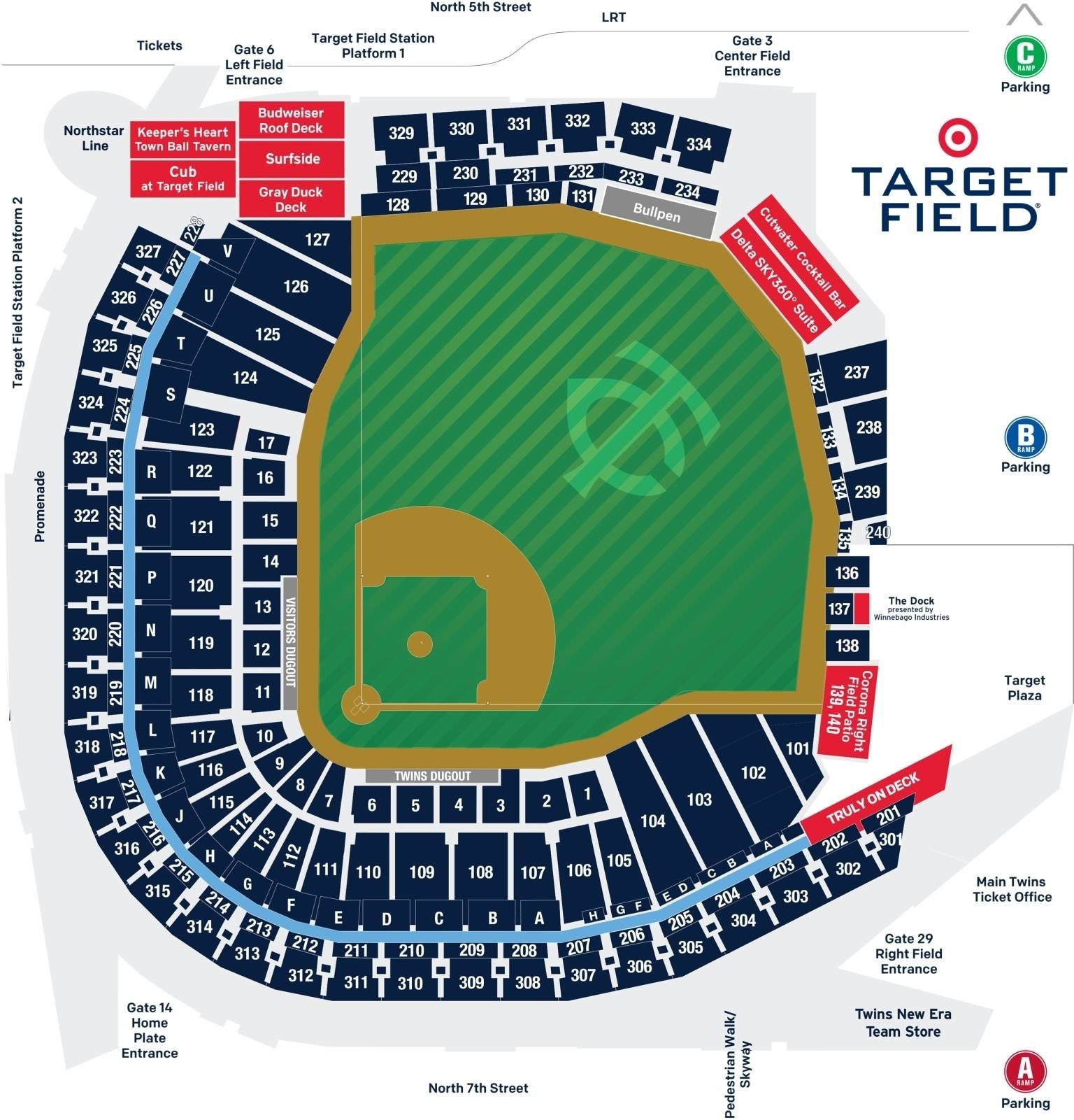 Target Field Seating Chart With Seat Numbers And Rows Minnesota Twins 