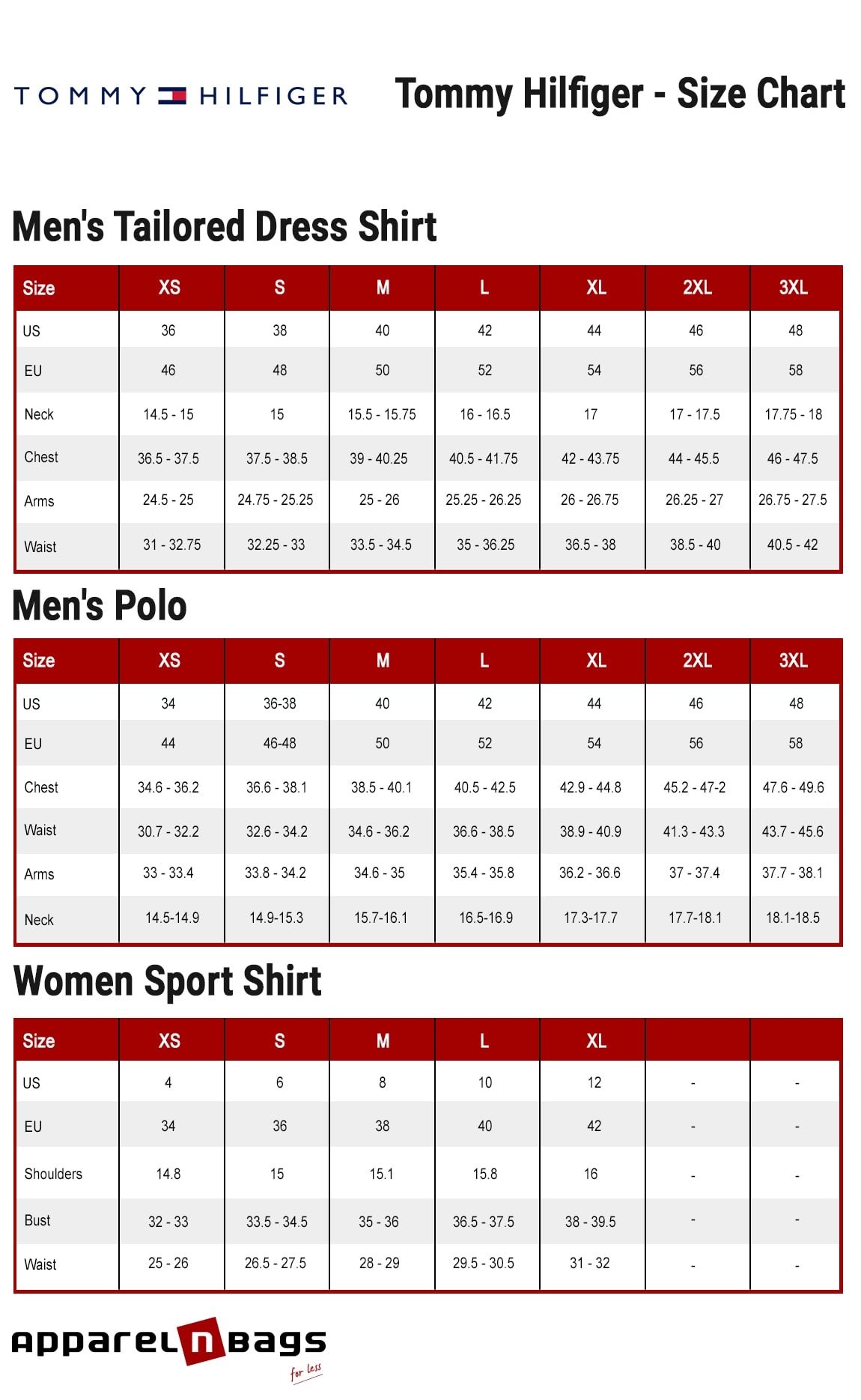 Tommy Hilfiger Size Chart ApparelnBags