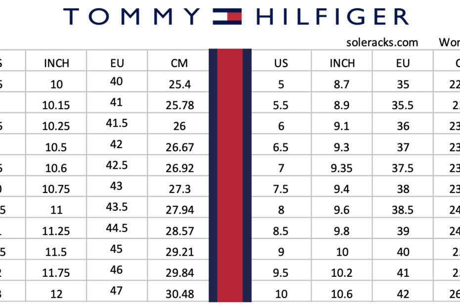 Tommy Hilfiger Size Chart For Men Women And Kids Clothing