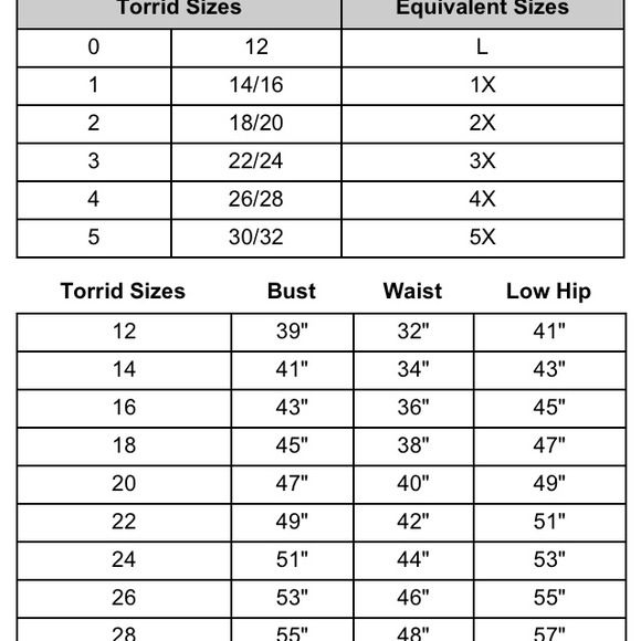 Torrid Jeans Size Chart Chart Reading Skills
