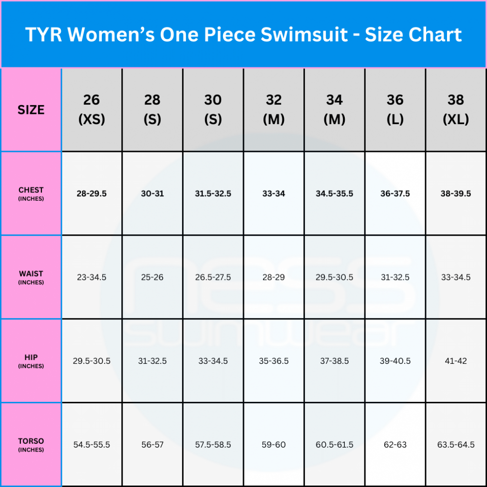 TYR Women 39 s Swimwear Size Guide Ness Swimwear