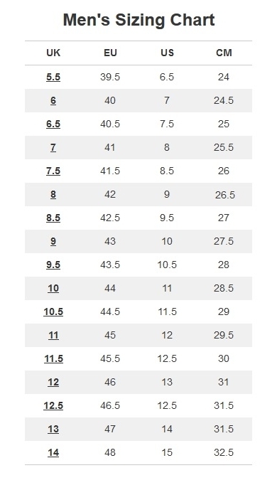 Uk Boot Size Chart Boots Size Guide Chart Sizing