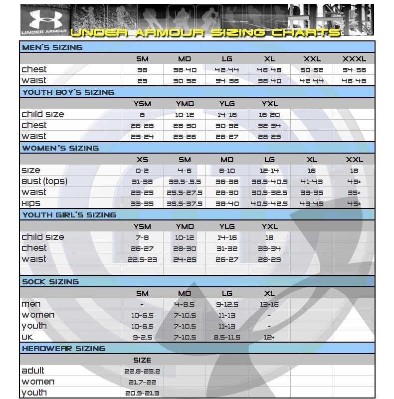 Under Armor Size Chart Youth Educational Chart Resources