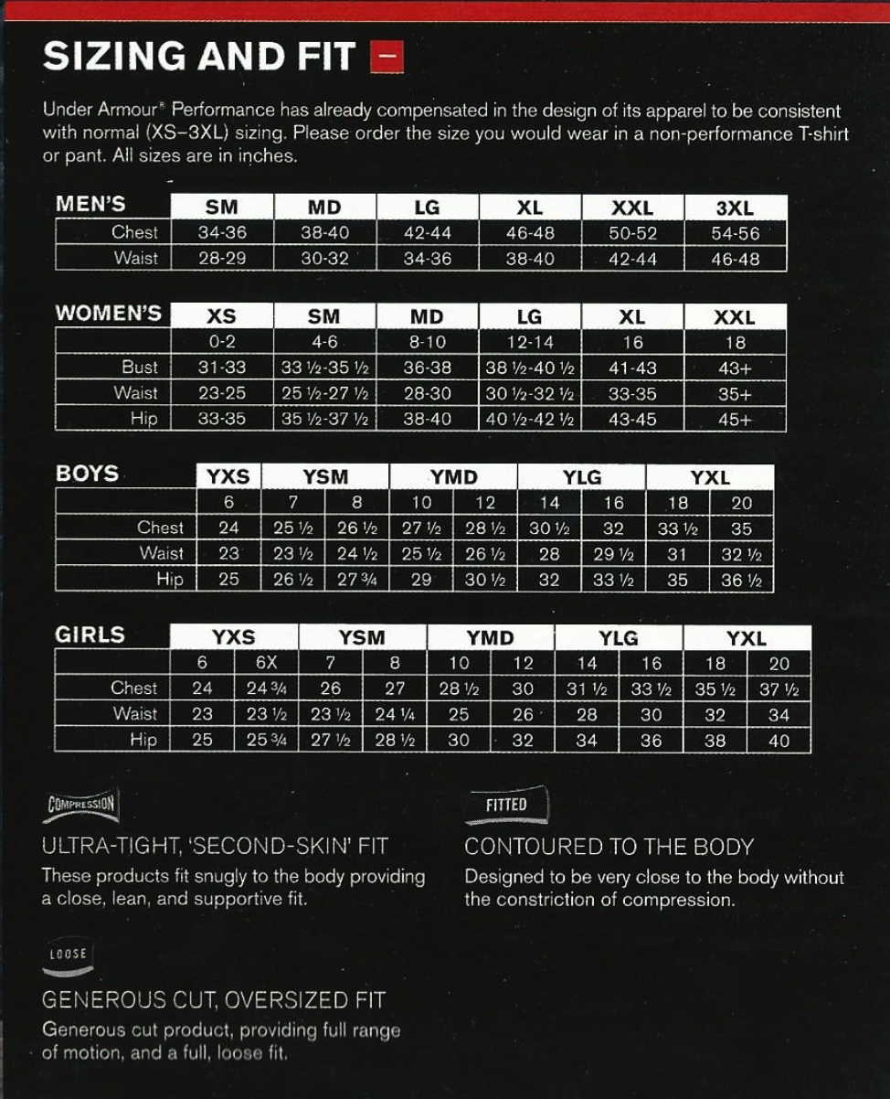 Under Armor Youth Size Chart Educational Chart Resources