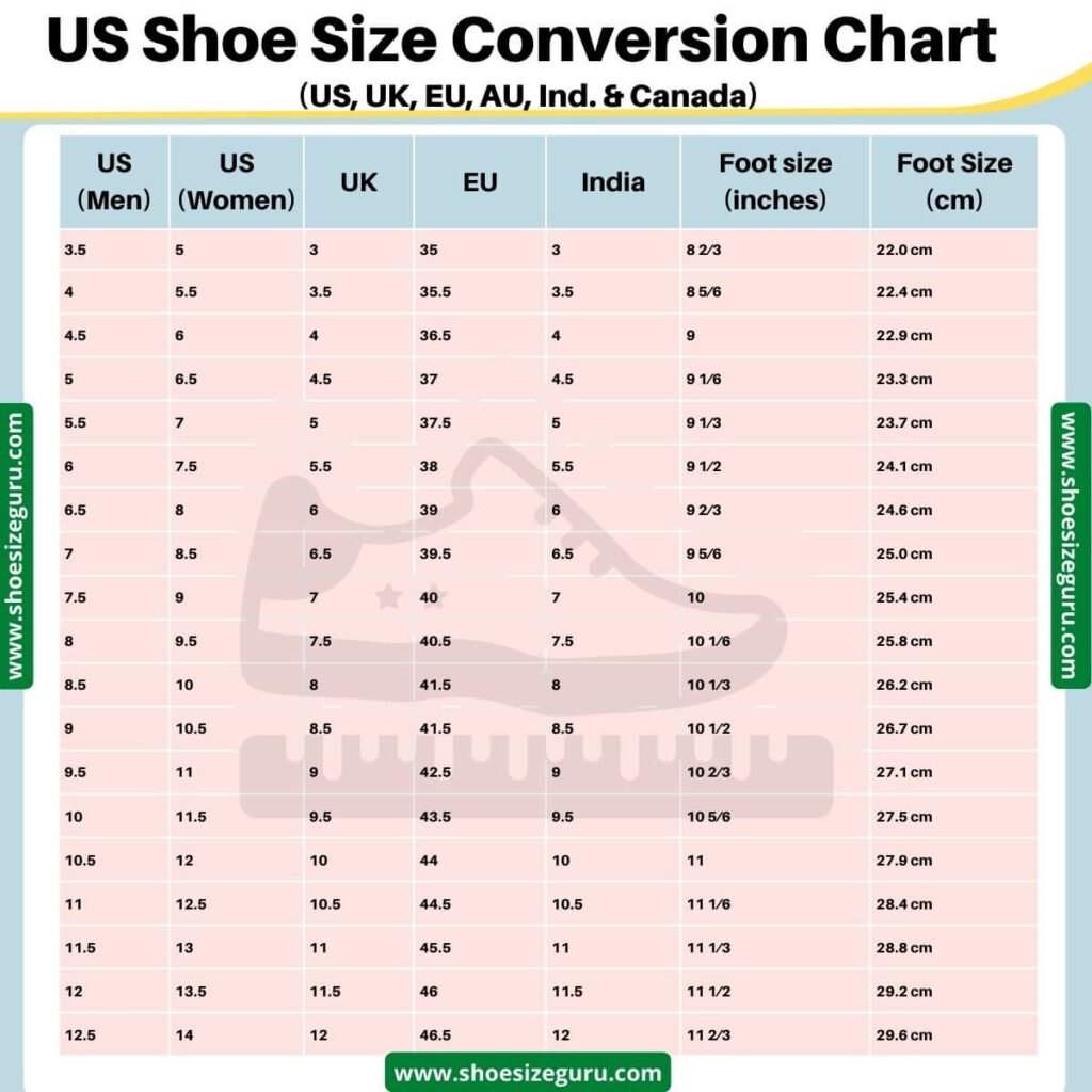 US Shoe Size Conversion Chart UK EURO AU China