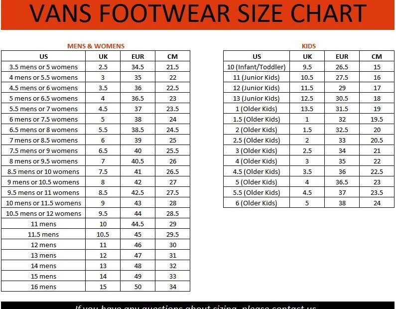Vans Kids Shoe Size Chart Infrarouge Citron Vert Compresse V