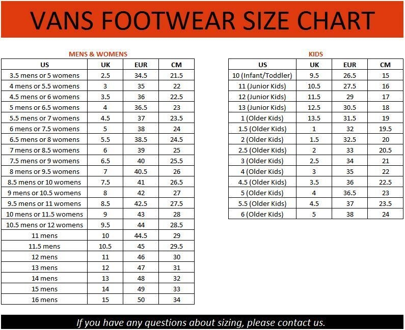 Vans Kids Shoe Size Chart Infrarouge Citron Vert Compresse V