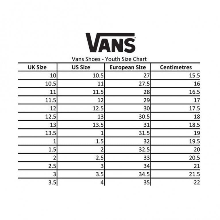 vans youth size chart vans youth size chart