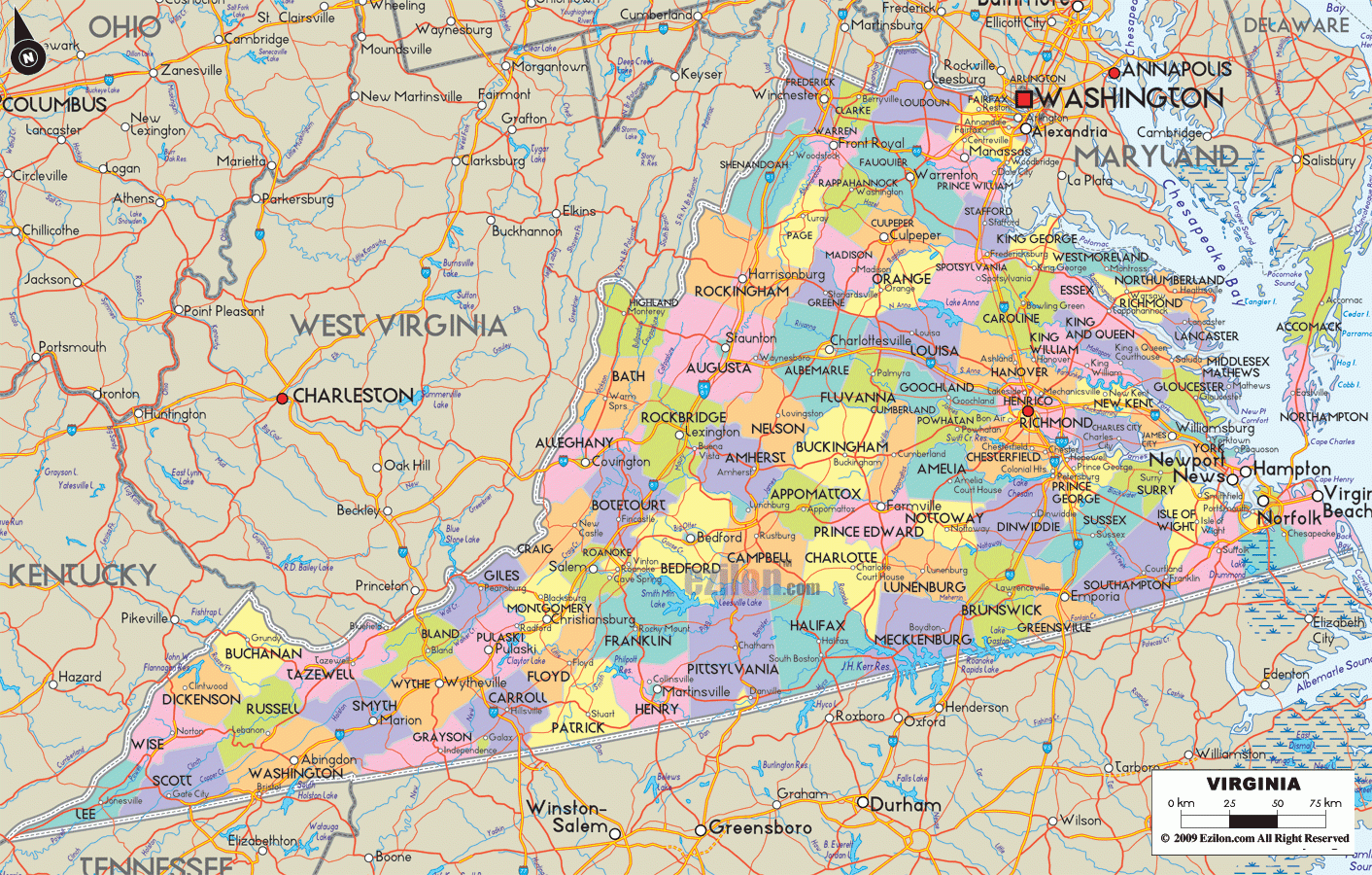 Virginia Map Of Cities And Towns