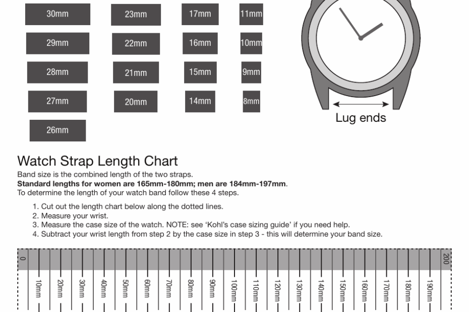 Watch Band Size Chart Kohl 39 s Download Printable PDF Templateroller