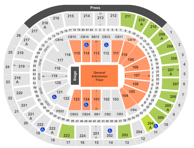 Wells Fargo Center Concert Seating Chart With Seat Numbers And Numbers 