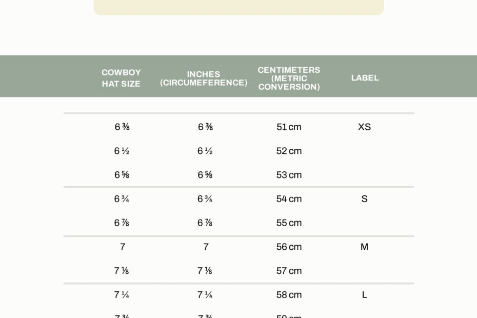 Western Hat Size Chart In PDF Download Template