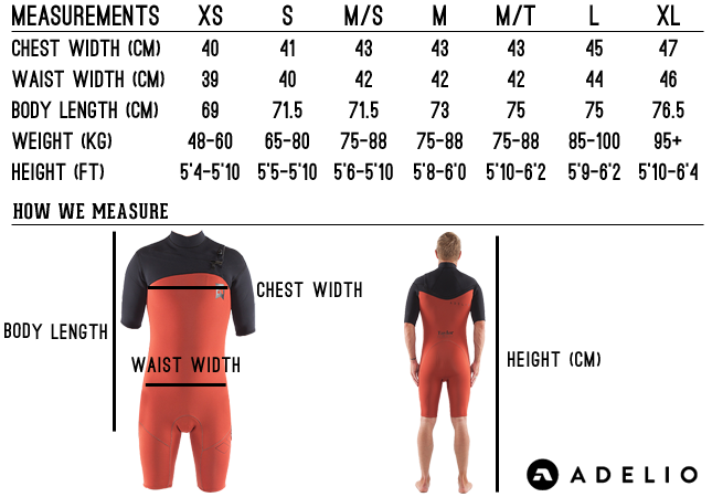 Wetsuit Size Chart Boardcave Australia