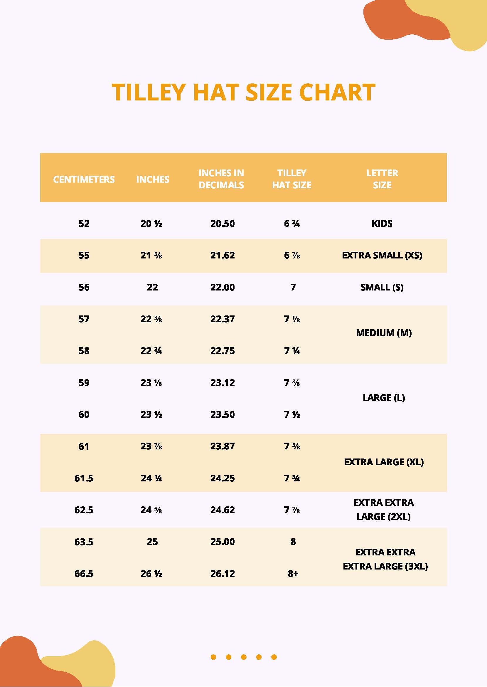 Winter Hat Size Chart In PDF Download Template
