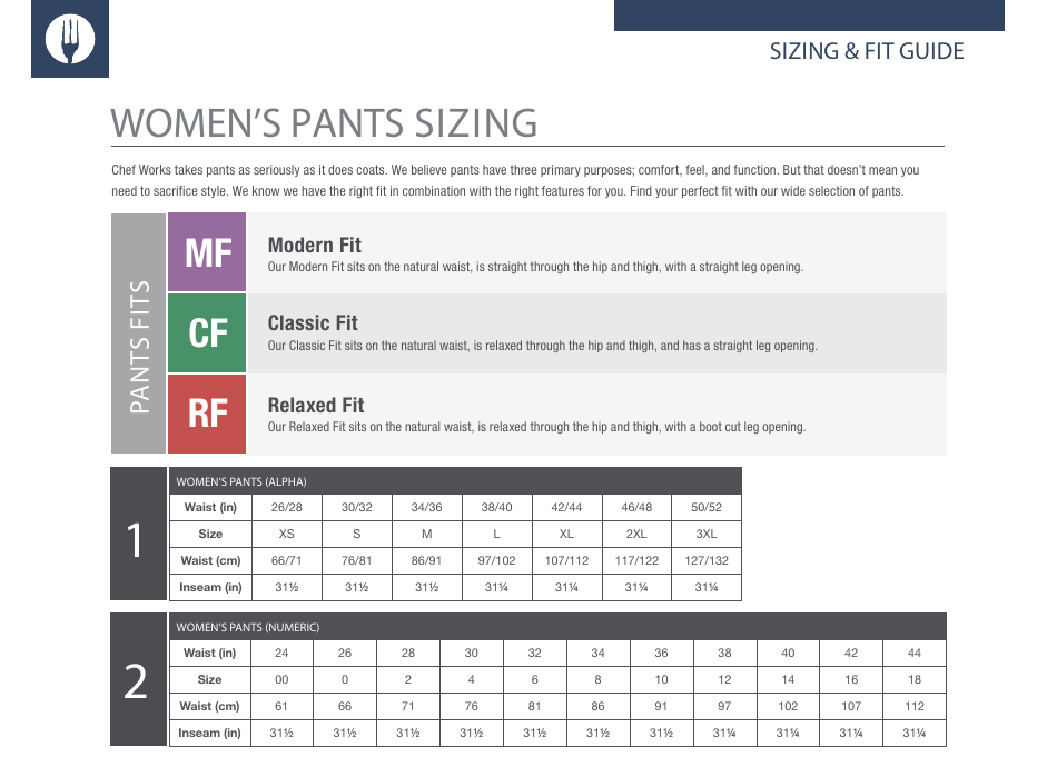 Women 39 s Pants Sizing Chart Download Printable PDF Templateroller