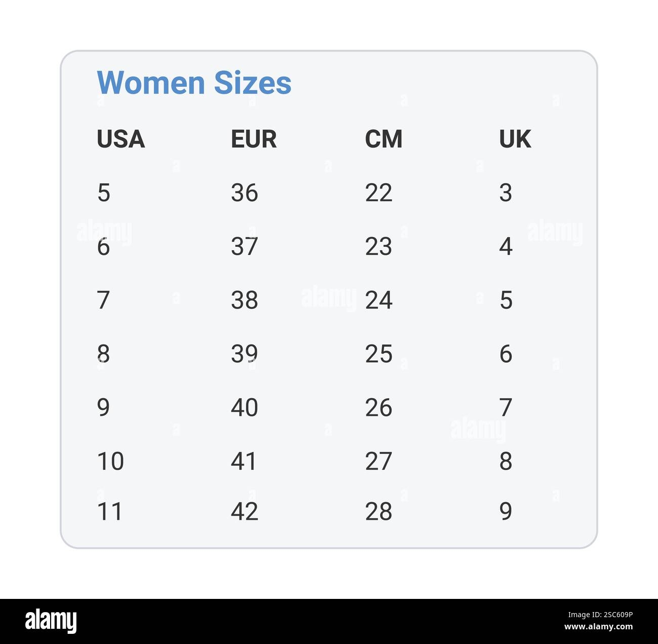 Womens Shoe Size Conversion Chart For USA EUR CM And UK Size 